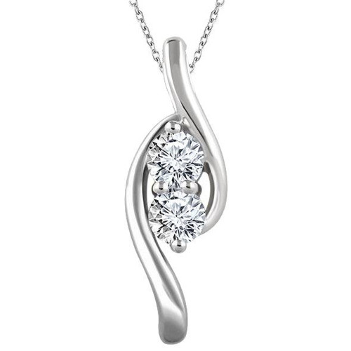 Forever Us Two Stone Diamond Pendant 3/8 Carat 10K White Gold & 18" Chain (H-I, I1)