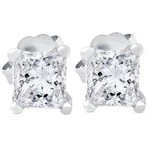 1ct Princess Cut Real Diamond Studs 14K White Gold (I-J, ) 1ct Princess Cut Real Diamond Studs 14K White Gold (I-J, )
