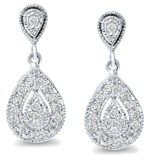 1/2ct Pear Shape Dangle Diamond Earrings 10K White Gold (H-I, I2-I3) 1/2ct Pear Shape Dangle Diamond Earrings 10K White Gold (H-I, I2-I3)