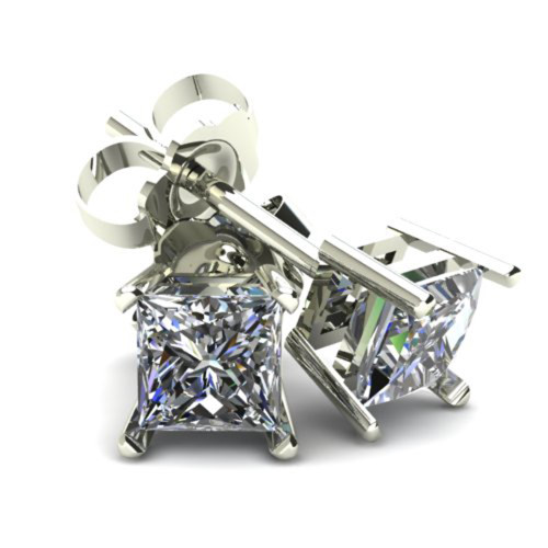 .75Ct Square Princess Cut Natural Diamond Stud Earrings in 14K Gold Basket Setting (J-K, I2-I3)