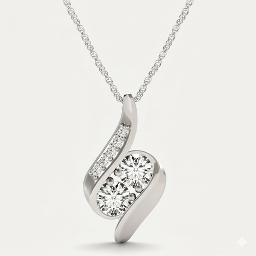 1ct Forever Us Two Stone Natural Diamond Pendant Necklace 18" 10K White Gold (H-I, I1)