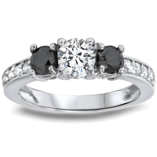 1ct Black & White Diamond 3 Stone Ring 14K White Gold (G-H, I1)