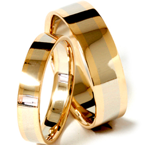 Gold Two Tone Matching His Hers Wedding Band Ring Set