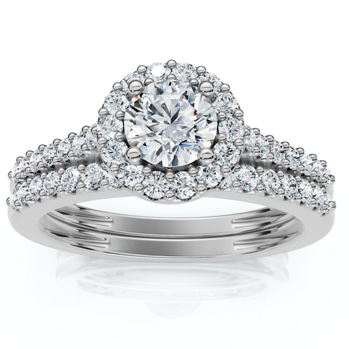 3/4ct Halo Diamond Engagement Wedding Ring Set 14K White Gold (G-H, I1)