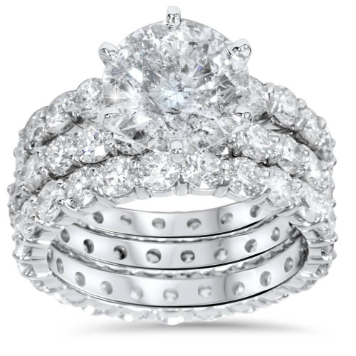 9ct Diamond Engagement Ring Eternity Guard Band Set 14k White Gold (H/I, I1-I2) 9ct Diamond Engagement Ring Eternity Guard Band Set 14k White Gold (H/I, I1-I2)