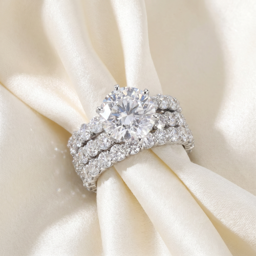 9ct Diamond Engagement Ring Eternity Guard Band Set 14k White Gold (H-I, )