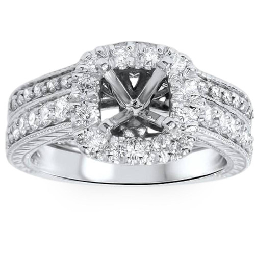 3/4ct Cushion Cut Halo Diamond Vintage Engagement Ring Setting Set (G-H, SI)