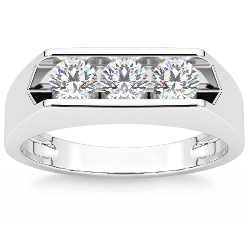 1 1/2ct Diamond Three Stone Mens Wedding Ring in 14k White or Yellow Gold (H-I, I1)