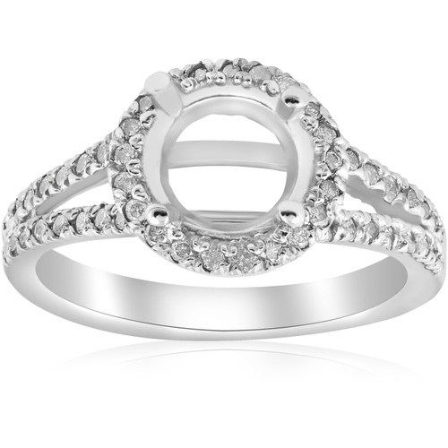 1/2ct Halo Split Shank Diamond Engagement Ring Setting 14k White Gold Semi Mount (H-I, I1)