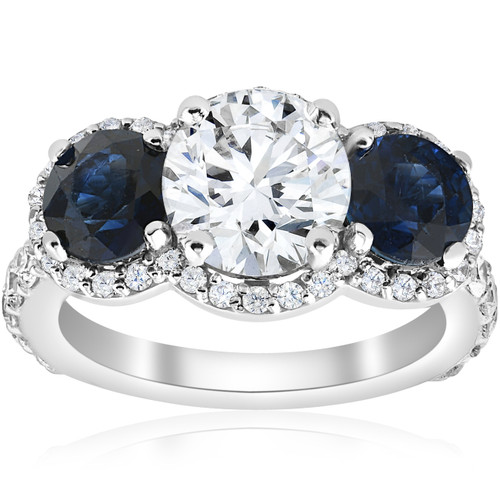 Certified 3 3/4Ct Three Stone Diamond Engagement Ring 14k Gold Lab Grown (E-F, VS)
