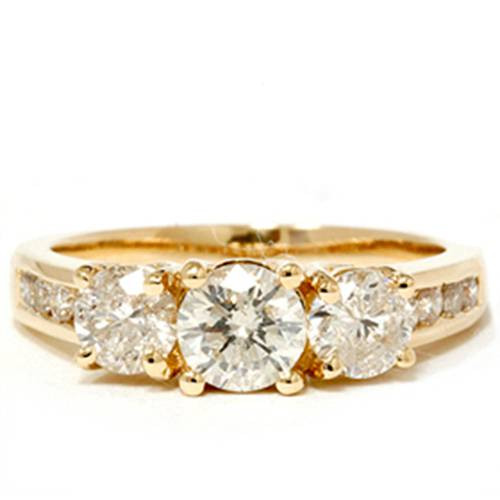 2ct Diamond Three Stone Engagement Ring 14K Yellow Gold Channel Set Round Cut (G-H, I1)