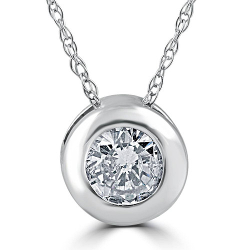 1/2ct Round Bezel Solitaire Diamond Pendant Necklace 14K White Gold