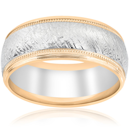 14k White & Yellow Gold Men's Comfort Wedding 8MM Two Tone Etched Two Tone Band 14k White & Yellow Gold Men's Comfort Wedding 8MM Two Tone Etched Two Tone Band