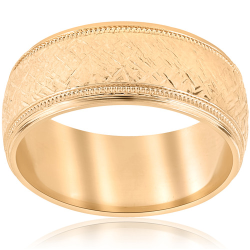 10k Yellow Gold Men's Comfort-Fit Wedding 8MM Band With Etched Finish 10k Yellow Gold Men's Comfort-Fit Wedding 8MM Band With Etched Finish