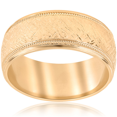 10k Yellow Gold Men's Comfort-Fit Wedding 8MM Band With Etched Finish
