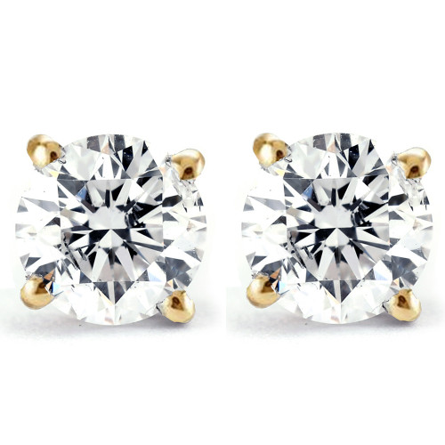2 ct Round Diamond Studs in 14k Yellow Gold Screw Back Clarity Enhanced ((G-H), SI(1)-SI(2))