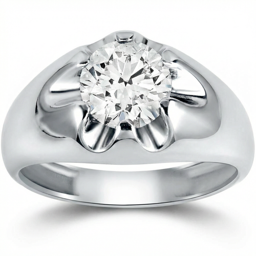 1 1/2ct Diamond Solitaire Mens Belcher Wedding Ring 14k White Gold (H-I, SI)