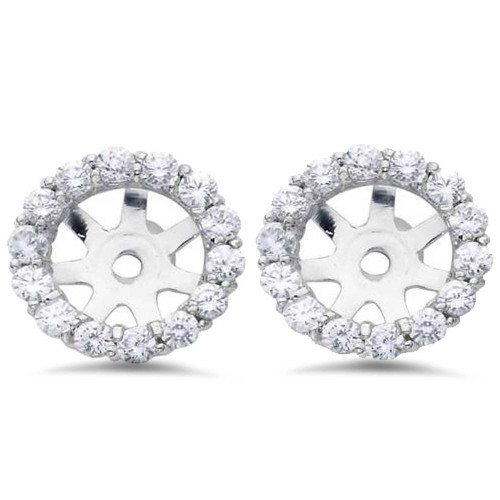 3/4ct Diamond Halo Earring Studs Jackets 14K White Gold (6-6.7mm) (G-H, I1)
