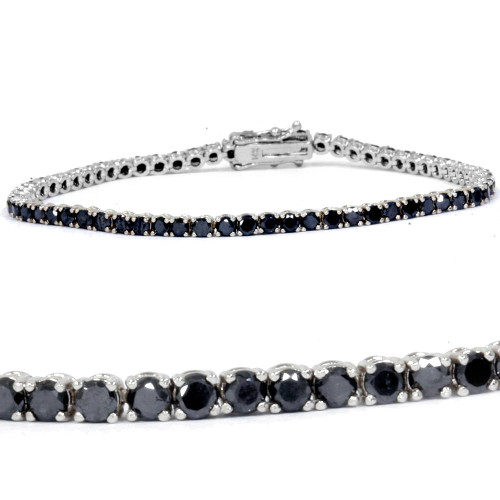 3ct Black Diamond Tennis Bracelet 14K White Gold 7" (Black, )