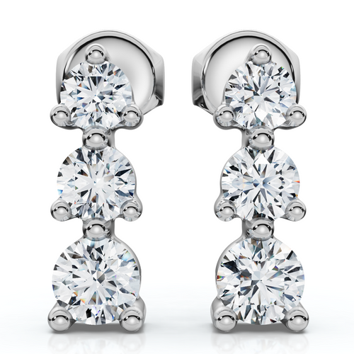 1/2ct 3 Stone Round Graduated Diamond Earrings 14K White Gold (G-H, I2-I3)