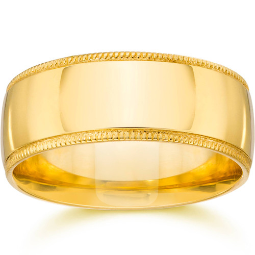 9mm Wide Milgrain Wedding Band 14K Yellow Gold
