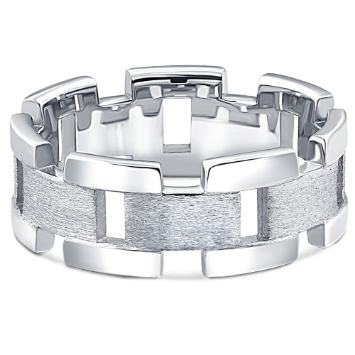 14k White Gold Solid Brushed Mens Heavy Weight Wedding Band