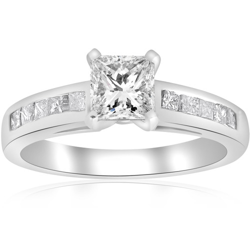 1 1/2ct Princess Cut Diamond Engagement Ring 14k White Gold Enhanced (H/I, I1-I2)