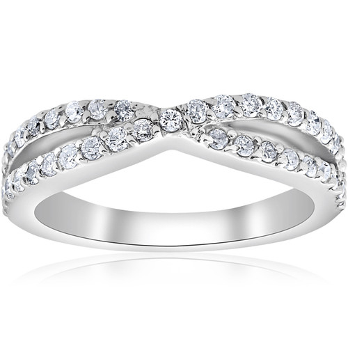 3/8Ct Diamond Crossover Infinity Stackable Wedding Band Twist Ring White Gold (H-I, I1)