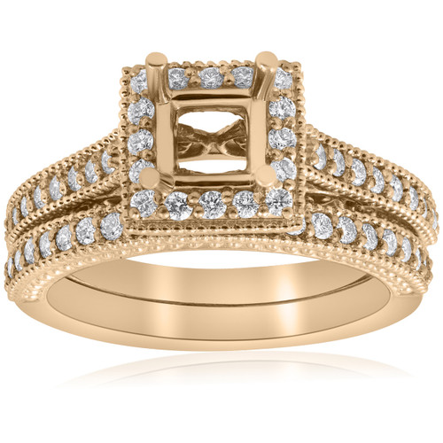 Yellow Gold Princess Cut Diamond Princess Cut Halo Engagement Ring Semi Mount (G-H, I1) Yellow Gold Princess Cut Diamond Princess Cut Halo Engagement Ring Semi Mount (G-H, I1)