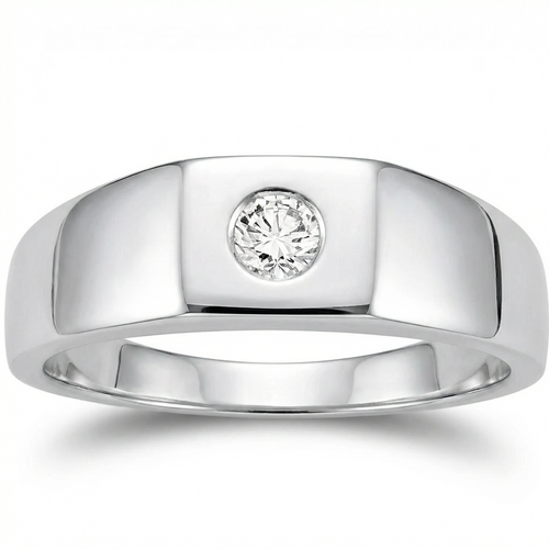 Mens White Gold 1/4ct Solitaire Bezel Diamond Ring (H-I, I1)