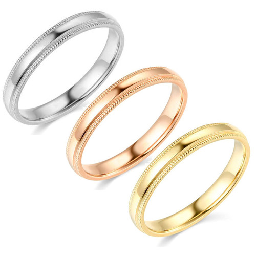 4mm Milgrain Plain High Polished Dome Wedding Band 10k White, Yellow, Rose Gold