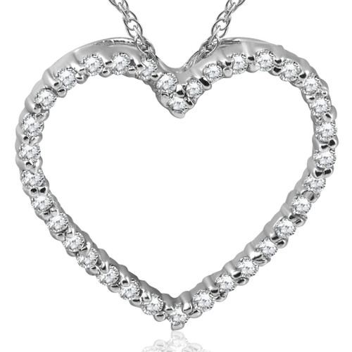 10K White Gold 1/2ct Diamond Heart Pendant Necklace (G-H, I2-I3)