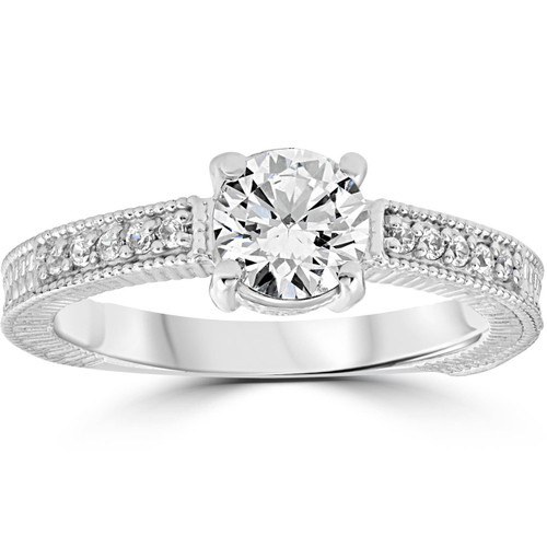 Vintage Diamond Engagement Ring 1 Carat 14K White Gold Round Brilliant Cut (G-H, I1)