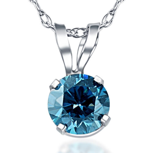 3/8Ct Round Blue Diamond Solitaire 14K White Gold Pendant Necklace Lab Grown (Blue, VS)