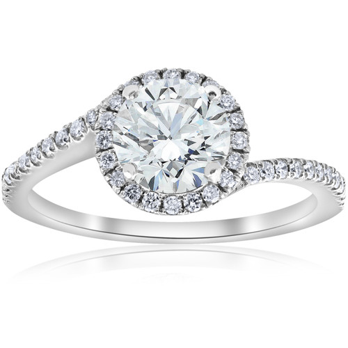 1 1/3ct Diamond Halo Twist Engagement Ring 1ct Center 14k White Gold (H-I, SI)