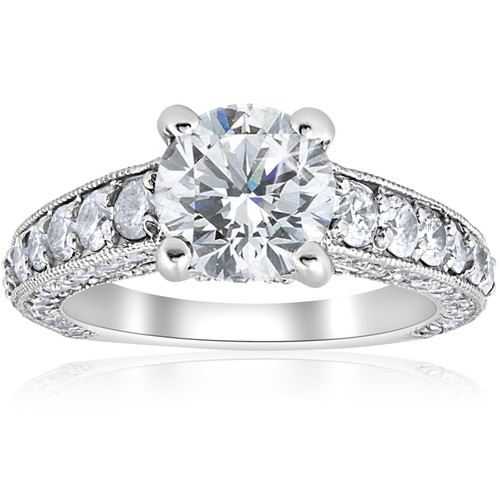 3 3/4 ct Round Diamond Heirloom Engagement Ring 14k White Gold (G/H, SI2-I1)