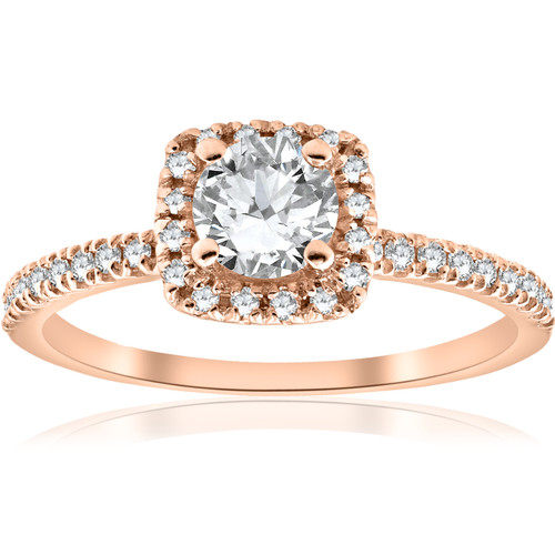 1/2CT Diamond Cushion Halo 14k Rose Gold Engagement Ring (H-I, I1)