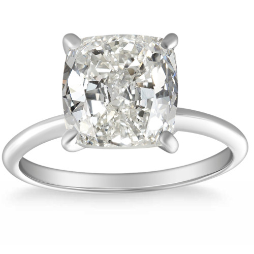 4.39 CT Cushion Diamond GIA Certified Solitaire Engagement Ring 14k White Gold (I-J, SI)