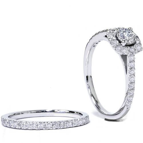 1 ct Diamond Cushion Halo Engagement Wedding Ring Set 10k White Gold (H-I, I1) 1 ct Diamond Cushion Halo Engagement Wedding Ring Set 10k White Gold (H-I, I1)