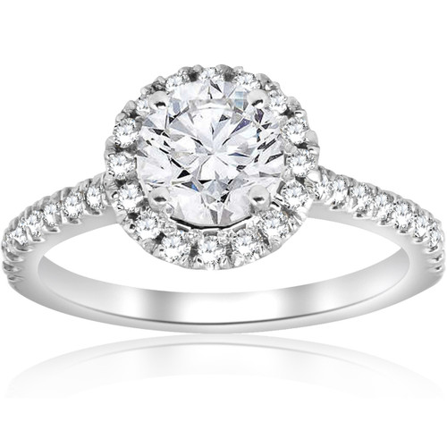 1 ct Round Diamond Halo Engagement Ring 14k White Gold (G-H, SI)