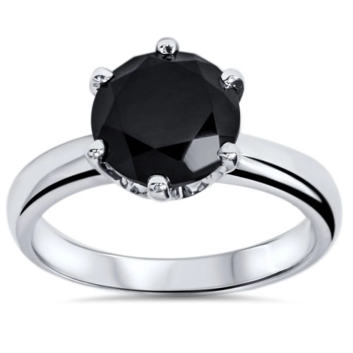 2 ct Treated Black Diamond Solitaire Engagement Ring 14K White Gold (Black, )