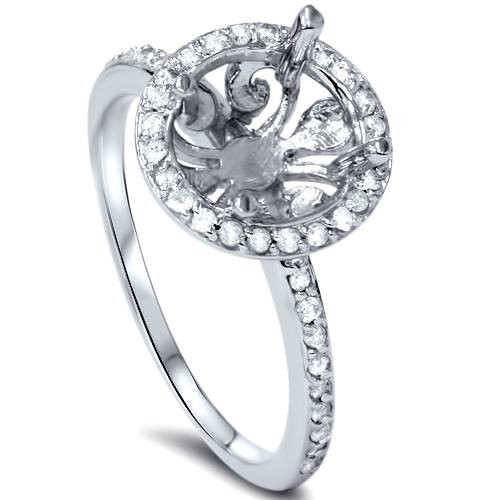 1/5ct Vintage Halo Diamond Engagement Ring Semi Mount 14K White Gold (G/H, SI2-I1)