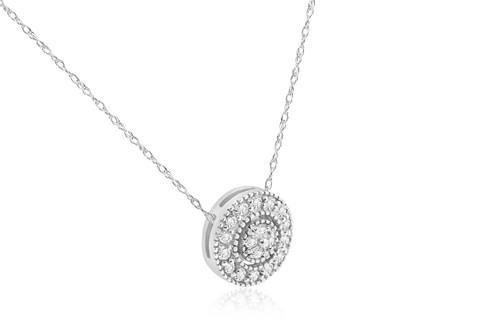Sterling Silver 1/4ct Oval Pave Diamond Pendant Necklace GH, I1-I2 
