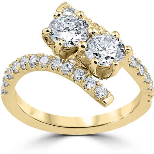 1 cttw Diamond 2 Stone Forever Us Engagement Anniversary Ring 14k Yellow Gold (I-J, I1)