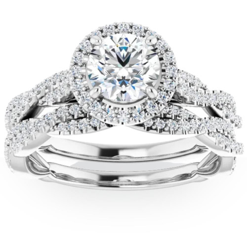 1 1/2ct Diamond Halo Vine Engagement Wedding Ring Set 14k White Gold ((G-H), SI(1)-SI(2))