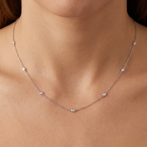 1/4ct Diamonds Bezel Station Necklace 18" 14K White Gold Womens (G-H, SI)