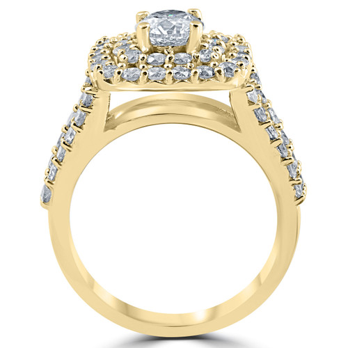 3ct Diamond Engagement Wedding Double Cushion Halo Trio Ring Set 10k Yellow Gold (H-I, I1) 3ct Diamond Engagement Wedding Double Cushion Halo Trio Ring Set 10k Yellow Gold (H-I, I1)