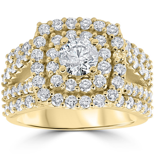3ct Diamond Engagement Wedding Double Cushion Halo Trio Ring Set 10k Yellow Gold (H/I, I1-I2) 3ct Diamond Engagement Wedding Double Cushion Halo Trio Ring Set 10k Yellow Gold (H/I, I1-I2)