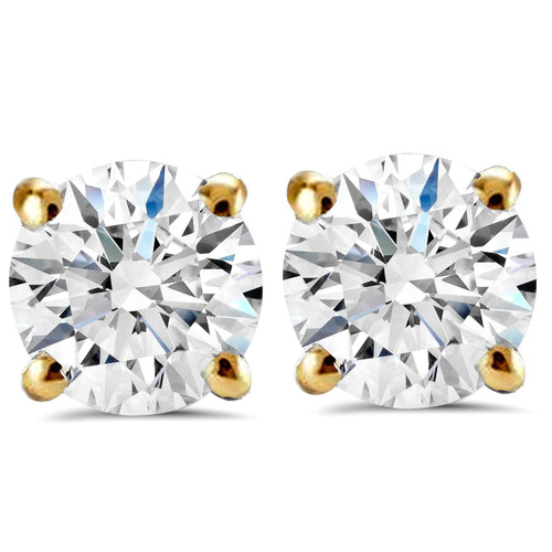 1 1/2 ct Round Round Diamond Studs with Screw Backs 14k Yellow Gold (H-I, I1)