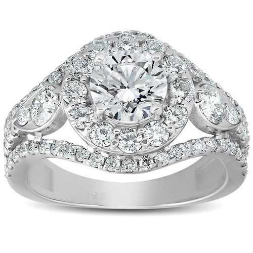 2 ct Halo Diamond Multi Row Engagement Ring 14k White Gold (G-H, SI)